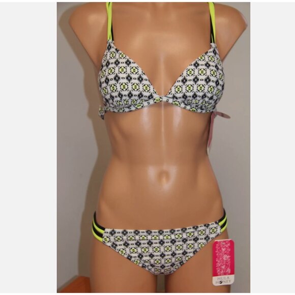 New Hula Honey Swimsuit Bikini 2 piece set Sz XS Push Up Black Yellow - Picture 4 of 5